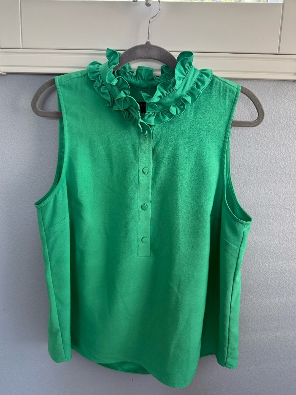 J. Crew Factory Sleevless Ruffle Neck Top Kelly Green